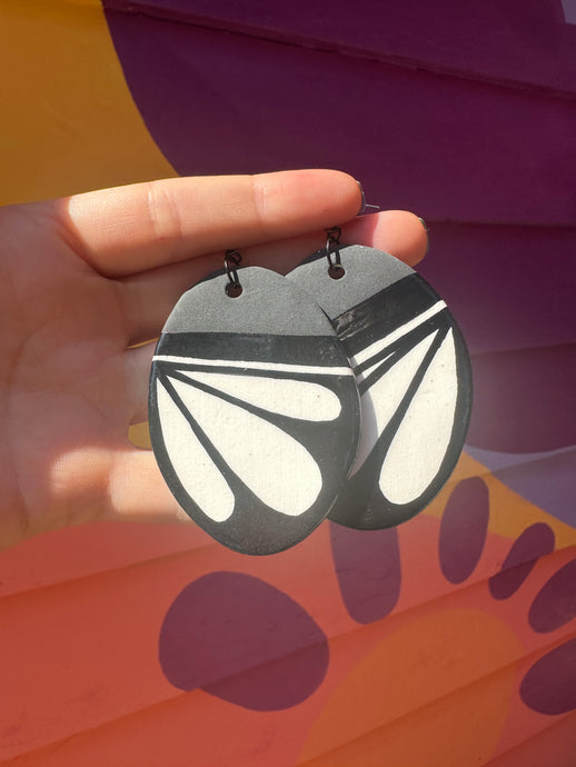 Large Black and white petal earrings