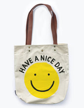 Load image into Gallery viewer, Smiley Canvas Tote Bag with Vegan Leather Handles