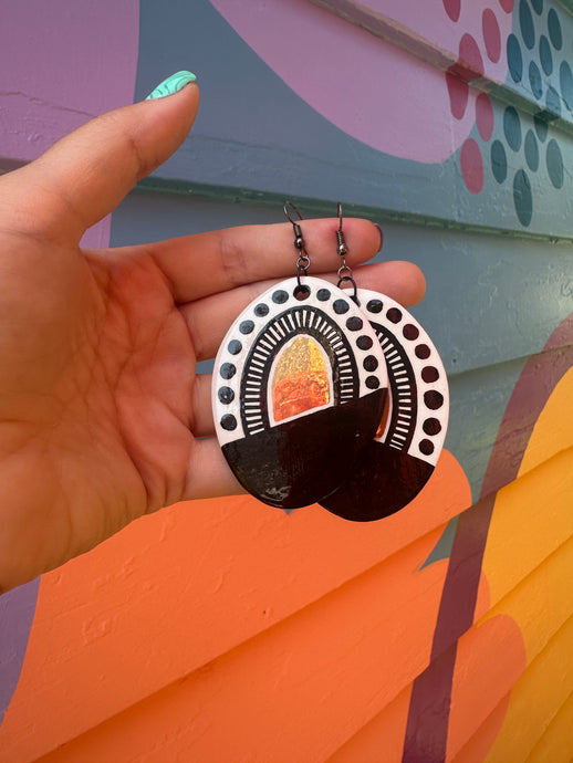 Large Black white and gold earrings