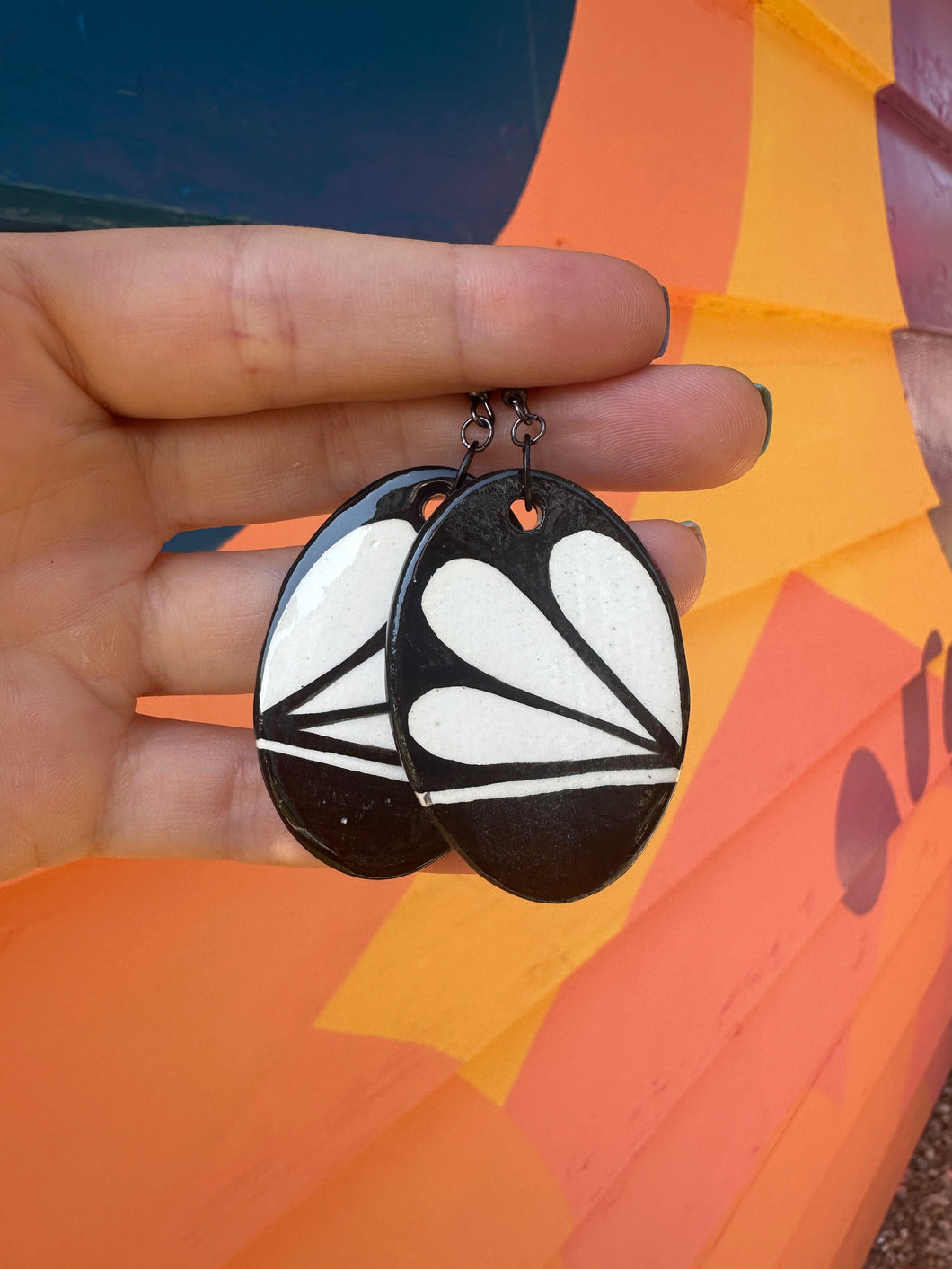 Black and white petal earrings