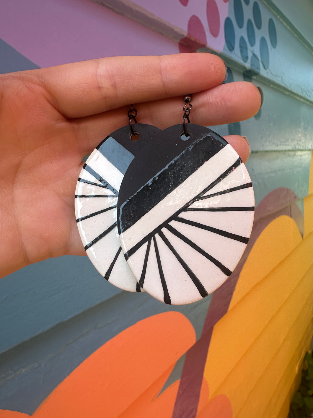 Large black and white earrings