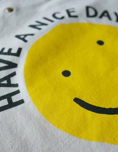 Smiley Canvas Tote Bag with Vegan Leather Handles