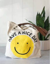 Load image into Gallery viewer, Smiley Canvas Tote Bag with Vegan Leather Handles